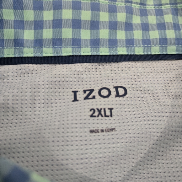 IZOD Big & Tall Gingham Plaid Shirt Blu Button Down Short Sleeve Breeze 2XL NWT - Picture 6 of 11